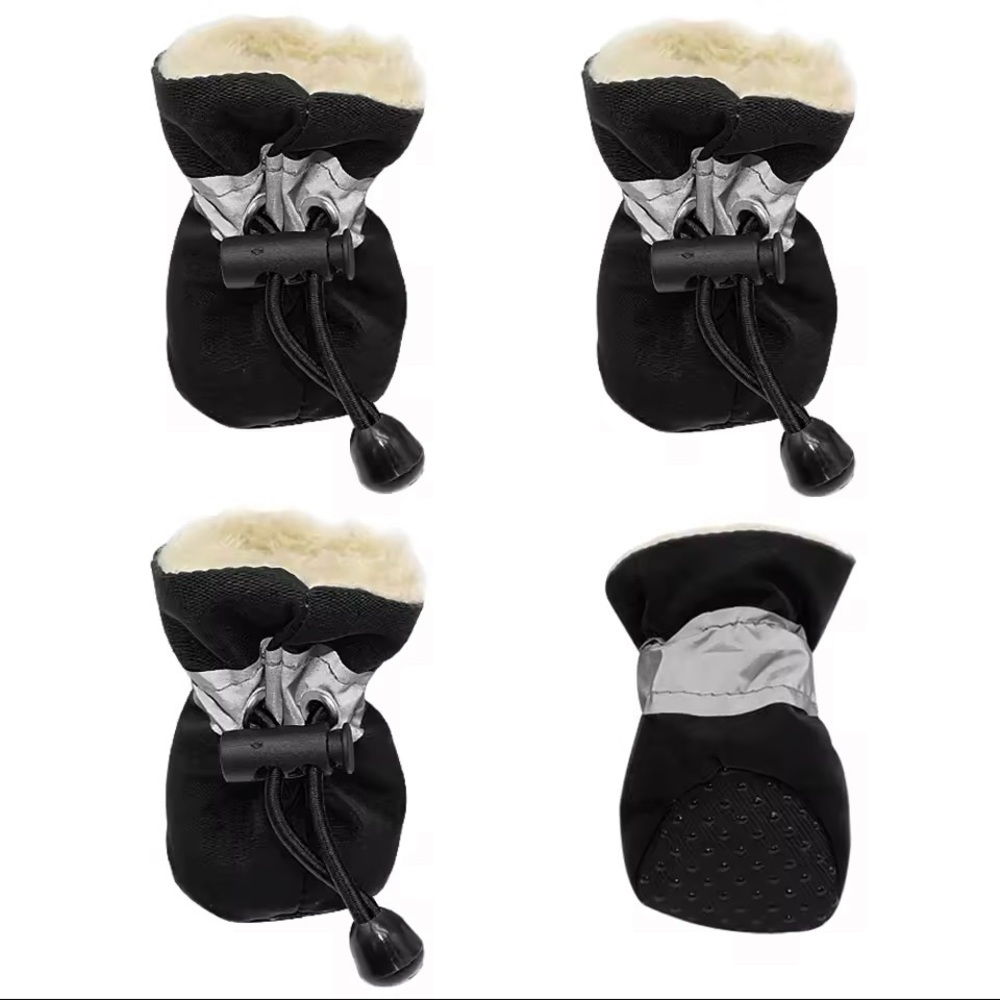 🫟 3/$25 Black Fleece-Lined Dog Snow Boots / Anti-Slip - Size 2 (4 Pack / NIP)